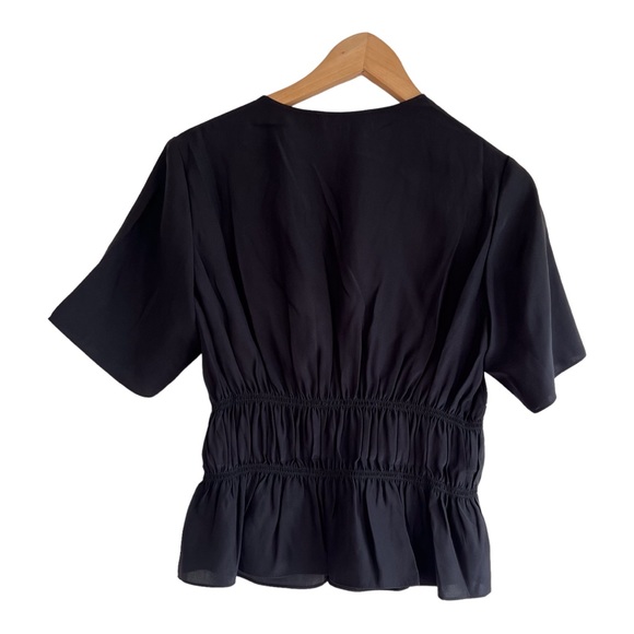 FRAME Ruched V-Neck Silk Short Sleeve Blouse - Picture 3 of 6